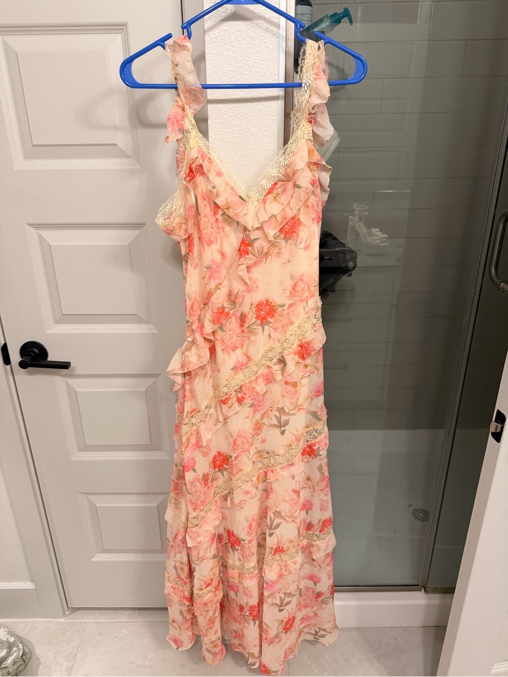 Vici Peach Floral Ruffle Maxi Dress - Picture 1 of 3